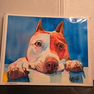 Pit Bull Print by Ron Krajewski Signed Colorful Print of Watercolor 8x10